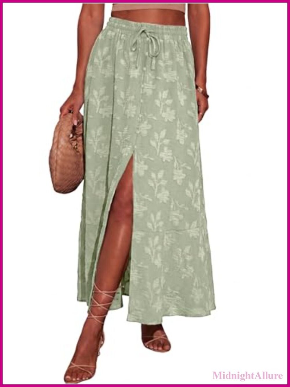 Boho Floral High Waisted Maxi Skirt with Pockets Flowy Slit